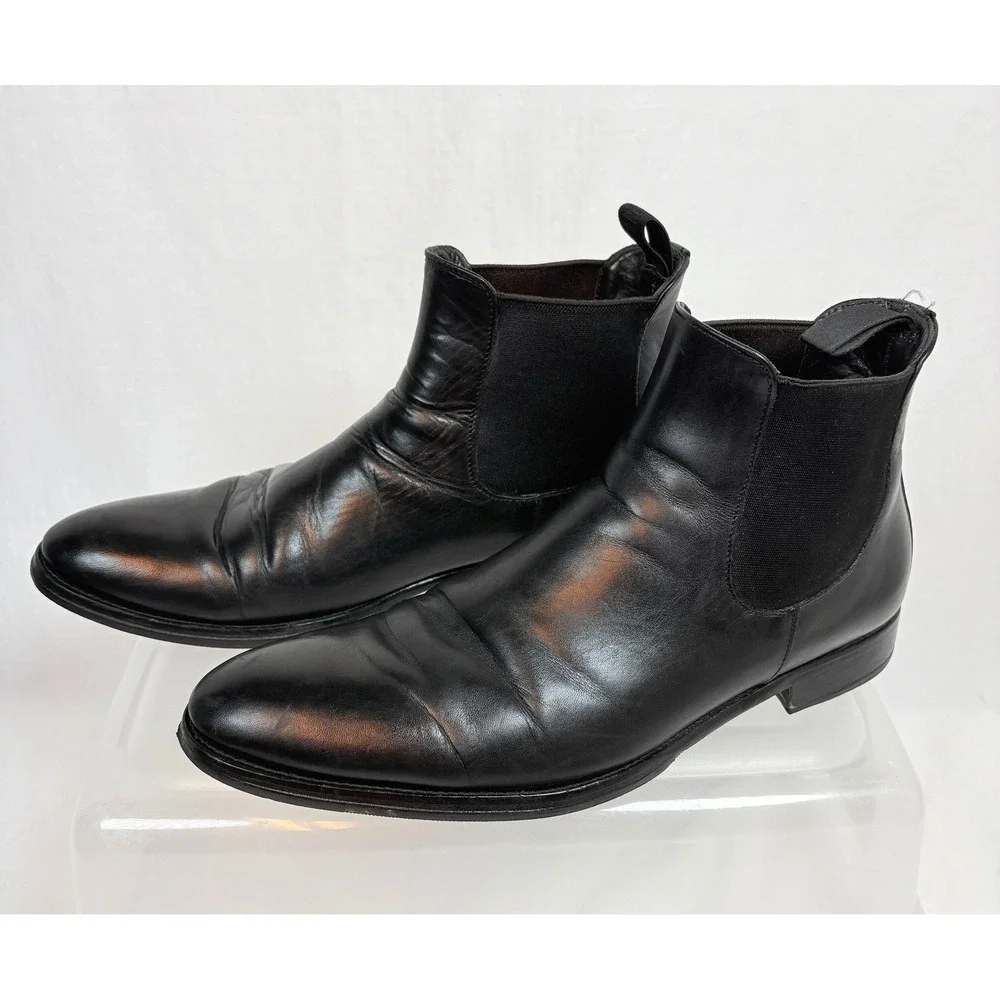 To Boot New York Adam Derrick Men Black Leather Chelsea Boots Italy 9.5 Beatnik